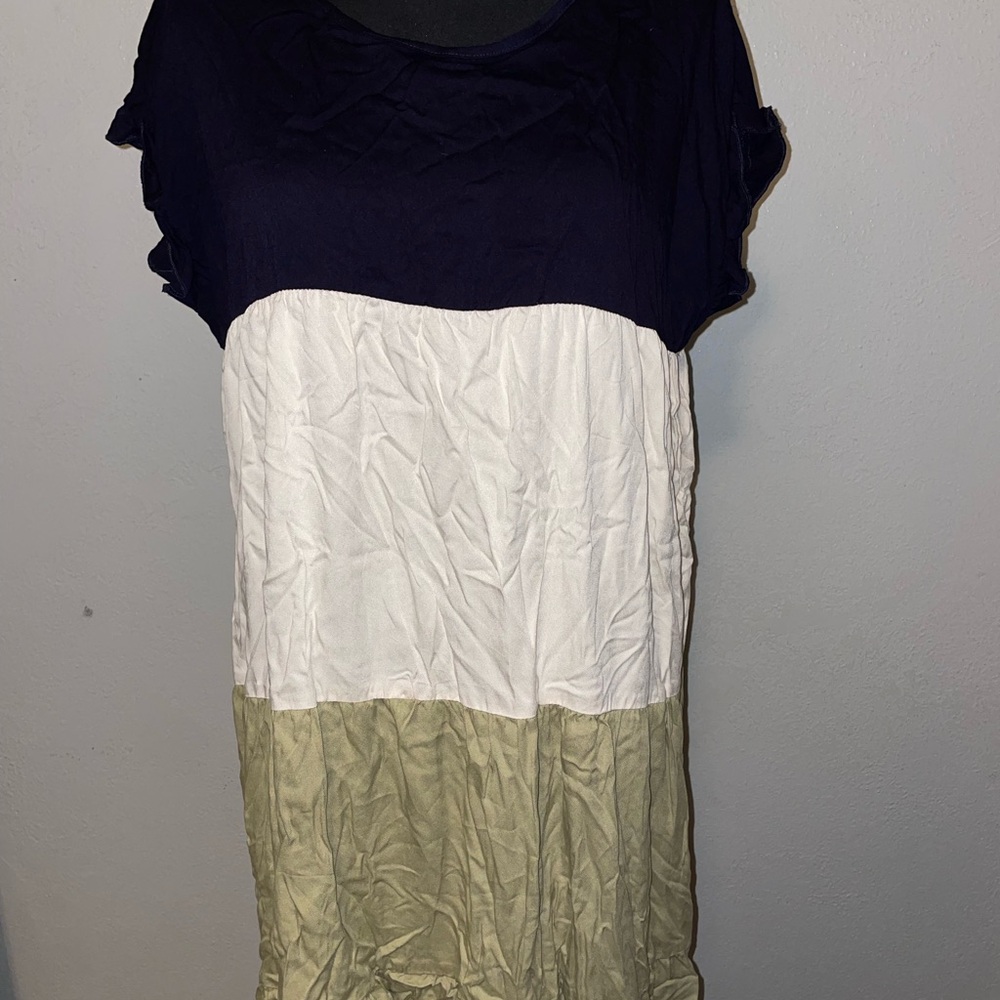 Colorblock Short Sleeve Women’s Dress - Navy, White & Olive